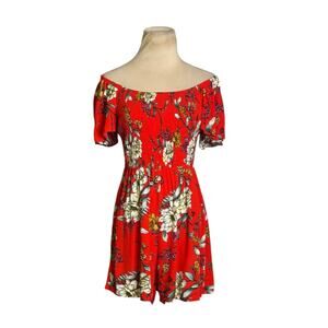 Lily Rose red yellow vibrant floral off the shoulder romper size Small